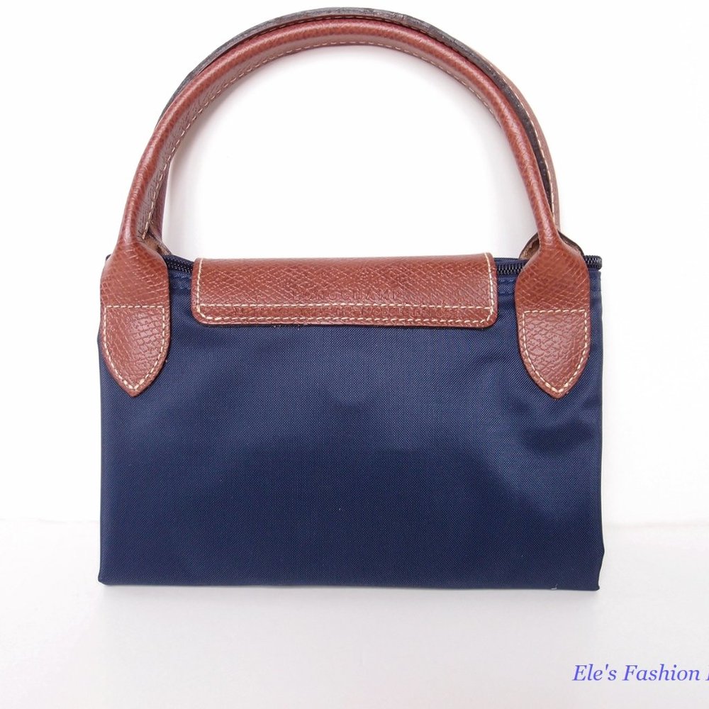 ❤️ NWT LONGCHAMP Le Pliage Type M Medium Short Handle Tote NAVY Blue Authentic - Picture 7 of 16